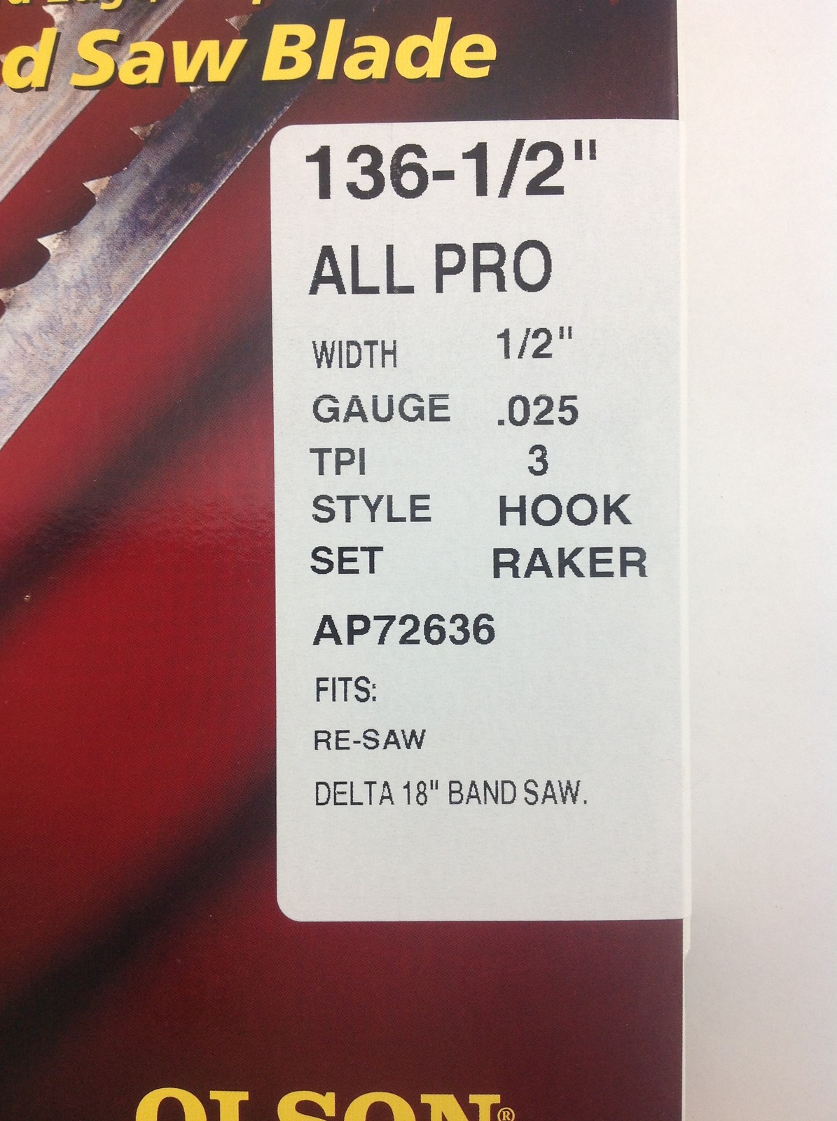 Olson All-Pro Band Saw Blade 136-1/2&Prime; x 1/2&Prime;, 3TPI, Made in USA