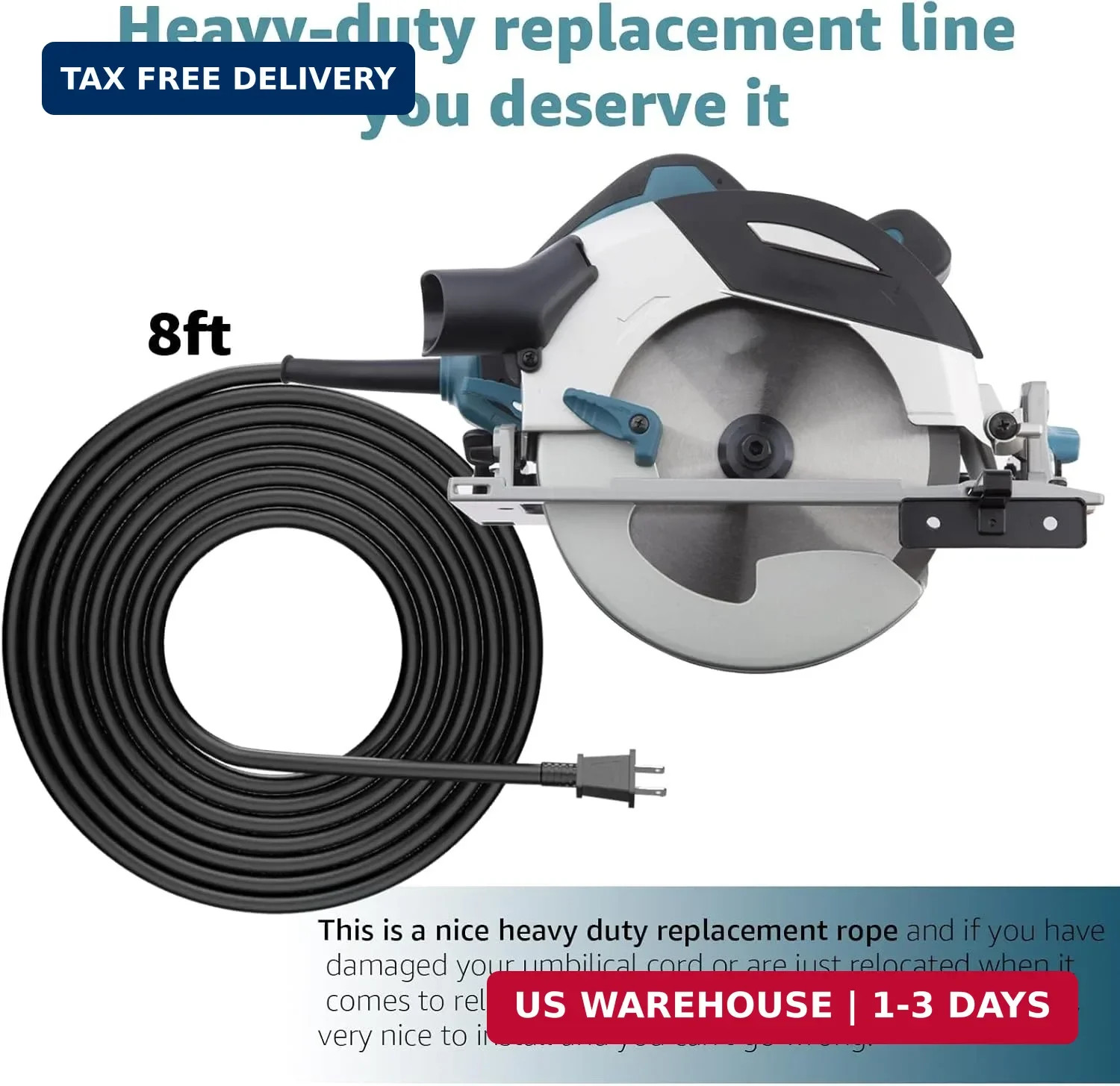9.8FT Replacement Power Cord 664463-0 (2X14X8 Sj) for Makita Circular Saw Polish