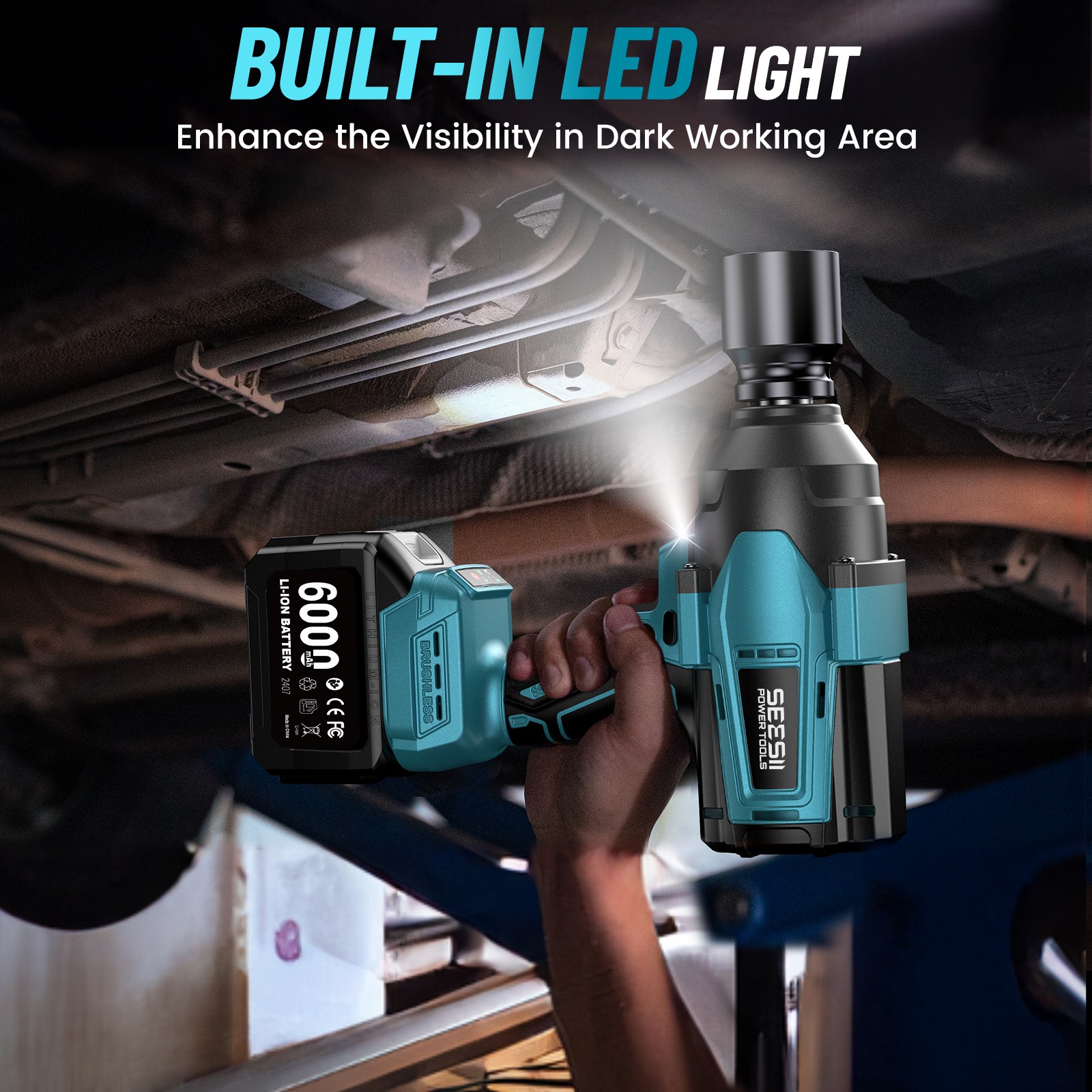 2000NM High Torque 3/4 » Impact Wrench Truck Car Cordless 2PC Battery Impact Gun