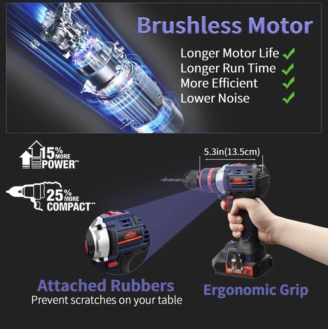 Cordless Hammer Drill Set,DEXTRA Brushless Drill Driver Kit,20V Impact Drill