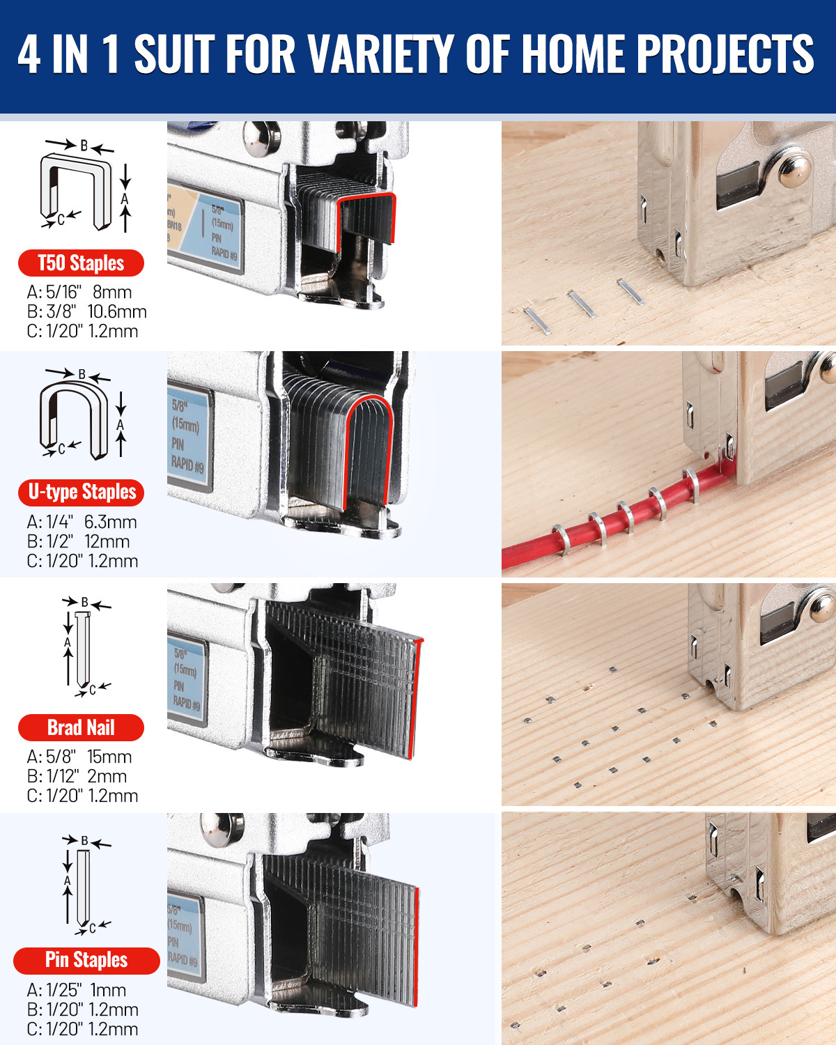WORKPRO Staple Gun, 4-in-1, Manual Brad Nailer with 2000 Counts Staples