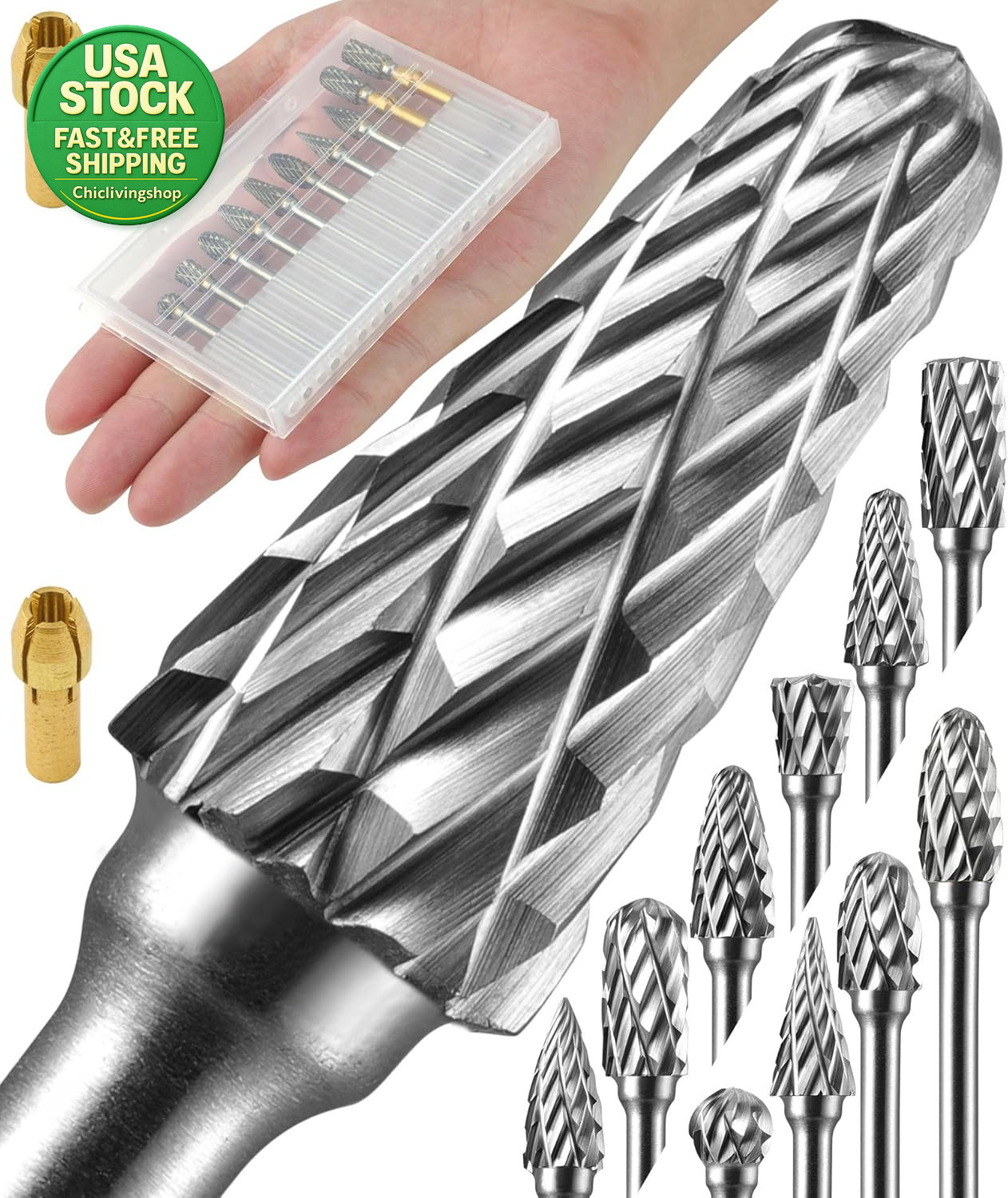 10 Pcs Carbide Burr Set 1 8 Shank Compatible with Dremel Rotary Tools
