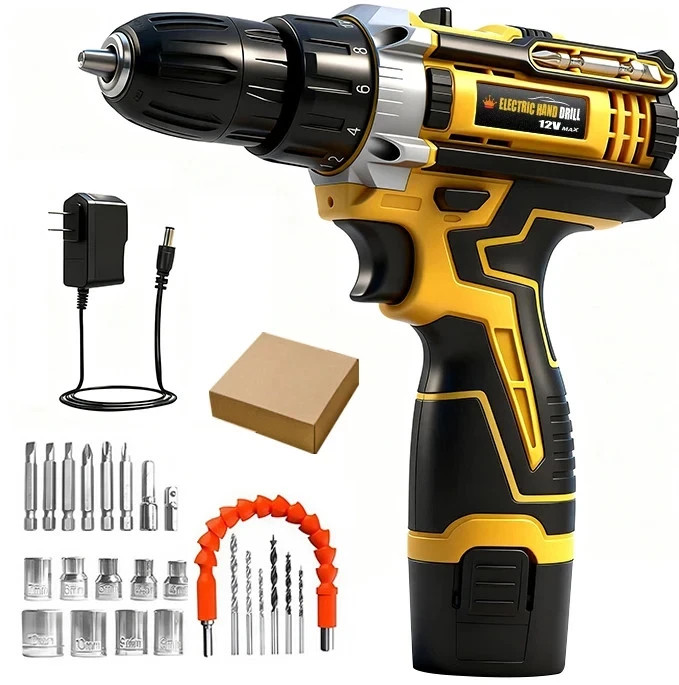 Lithium Battery Cordless Drill Screwdriver Impact Driver Home DIY Kit