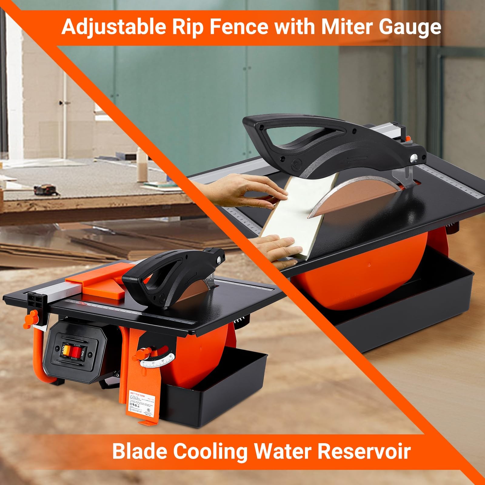 7in Wet Tile Saw 3450 RPM Bevel Cuts Tile From 0-45 Degrees Tile Cutter Wet Saw