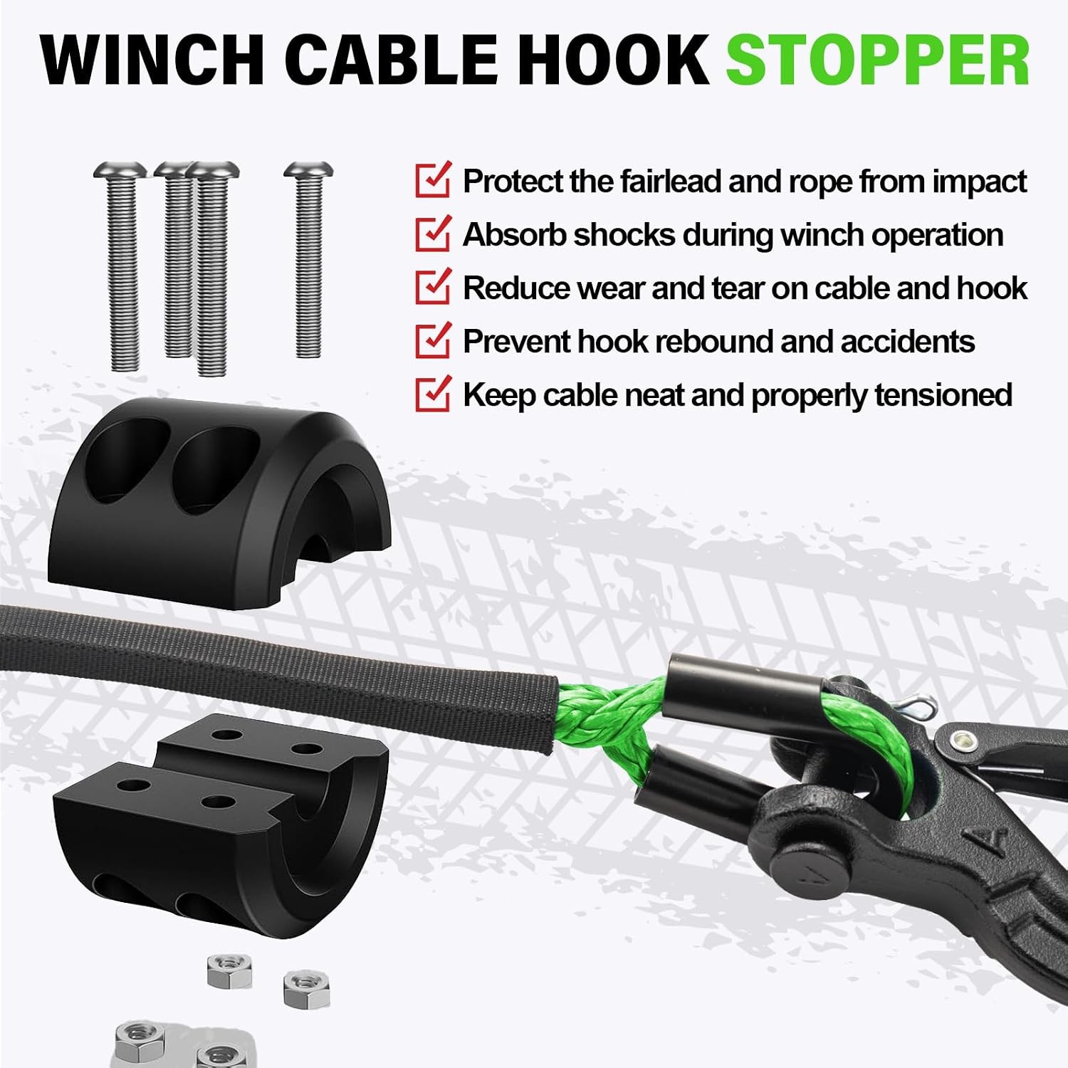 Synthetic Winch Rope Kit 1/4&Prime; x 50&prime; 10000 lb Green Kinetic Recovery Cable ATV