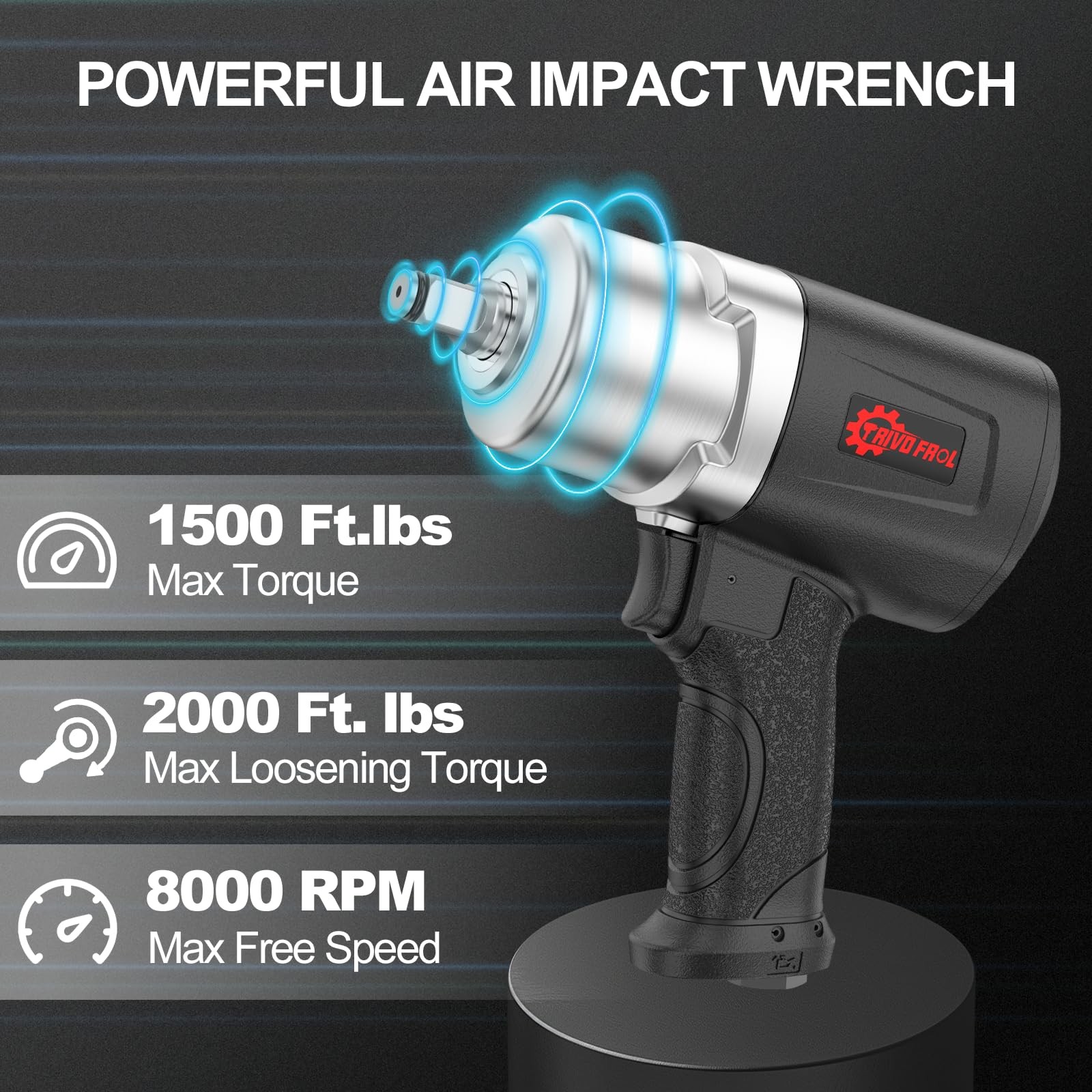 Air Impact Wrench 1/2&Prime; – 1/2 Inch Impact Gun 1/2 Drive, 1500Ft-lbs, 8000RPM H…