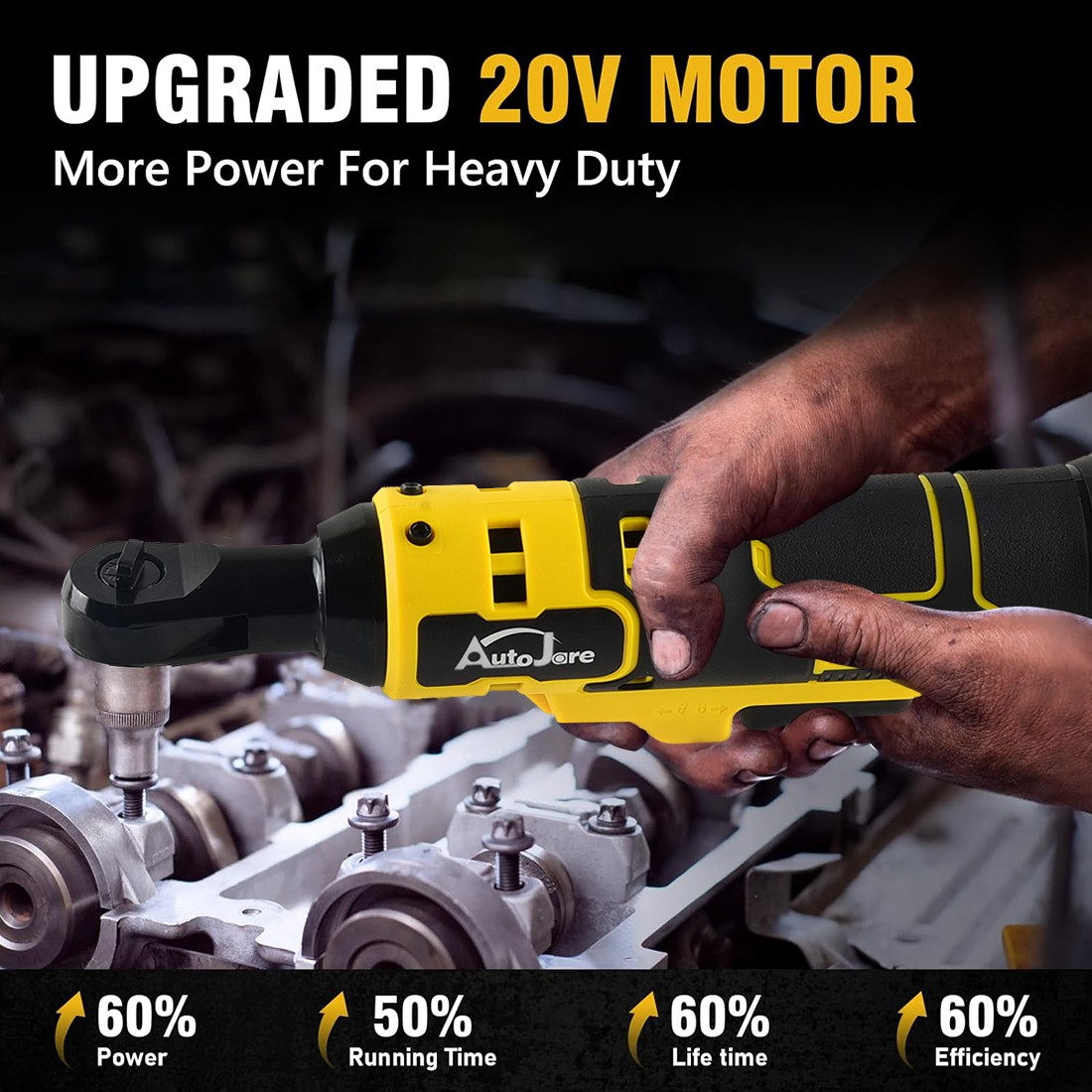 Electric Cordless Ratchet Wrench 3/8&Prime; for Dewalt 20V Max Battery 65 Ft-lbs