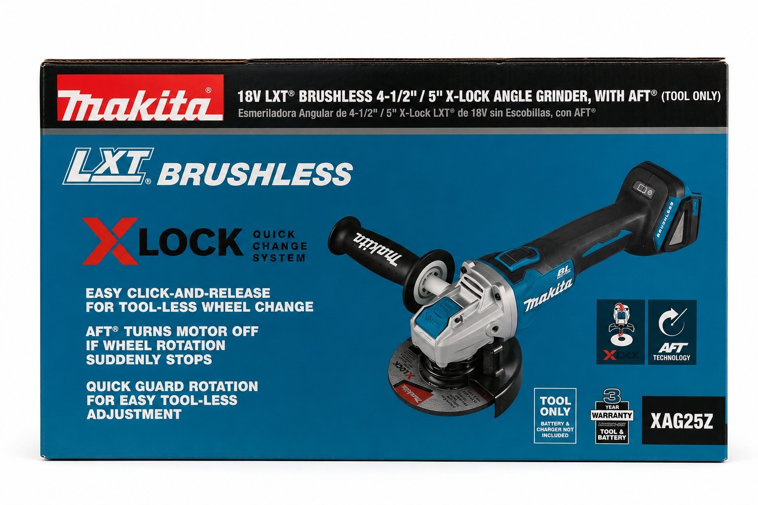 Makita XAG25Z 18V LXT Brushless 4.5&Prime;/5&Prime; X-Lock Angle Grinder w/ AFT [Tool Only]
