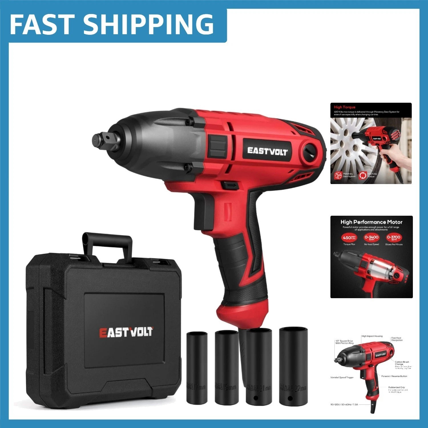 Efficient 800W Electric Impact Wrench – 450 Ft-lbs Torque, Lightweight Design