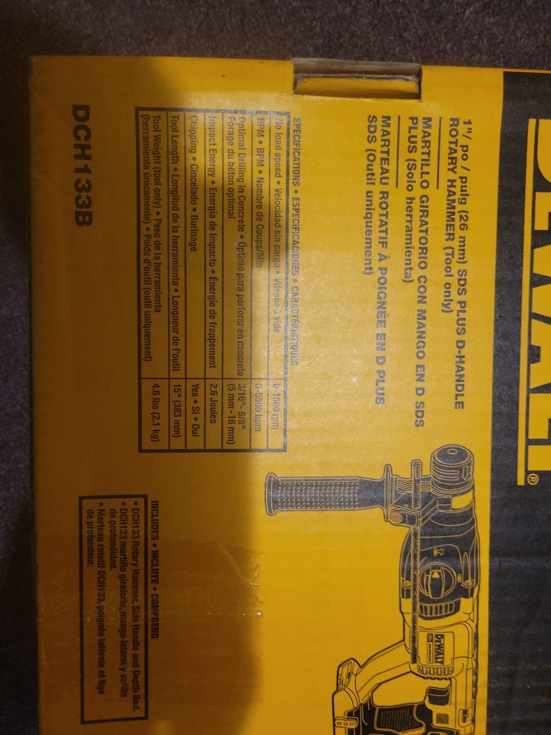 DeWALT DCH133B 20V Max 1” SDS Plus D-Handle Rotary Hammer – NEW! – FREE SHIP!!!