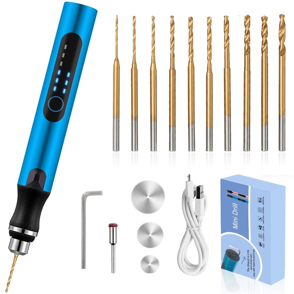 3-Speed Cordless Mini Drill Pen with 10 Small Drill Bits,Rechargeable Electric H
