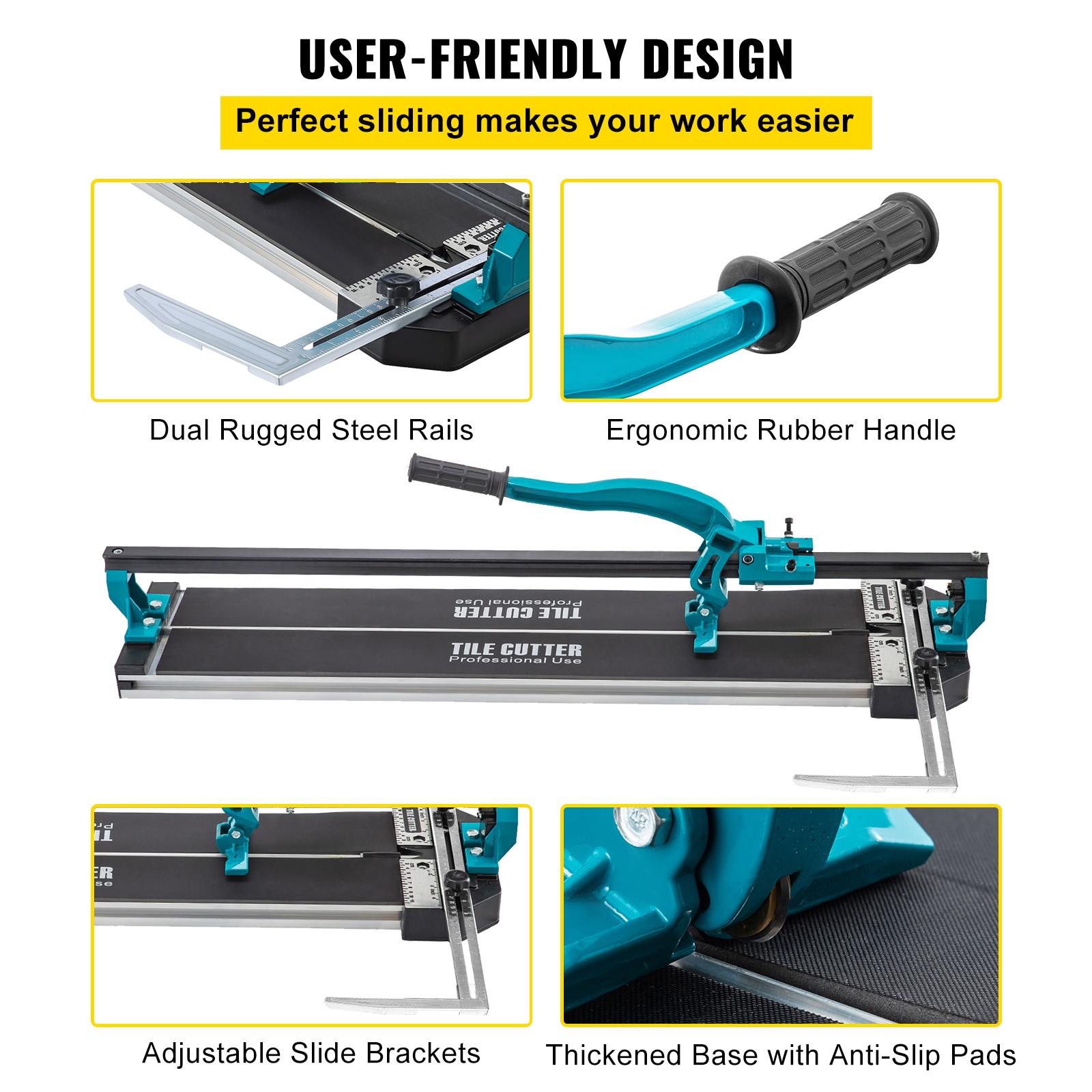 Heavy Duty Tile Cutter 3/5inch Cap 31inch Blue w/ Precise Laser Positioning