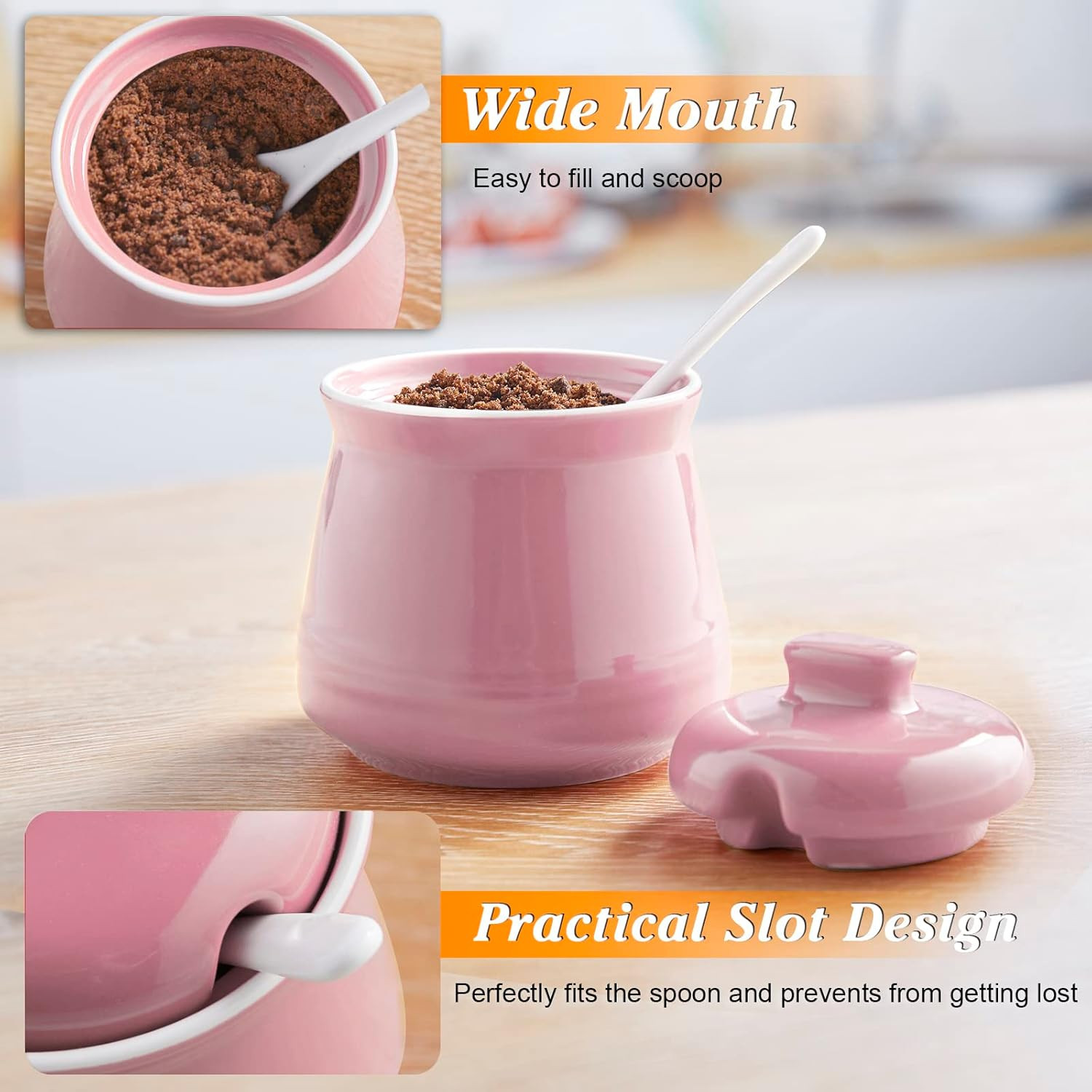 Azucarero con Tapa y Cuchara 12 Oz Ceramica Contenedor Azucar Cafe Rosa Cocina