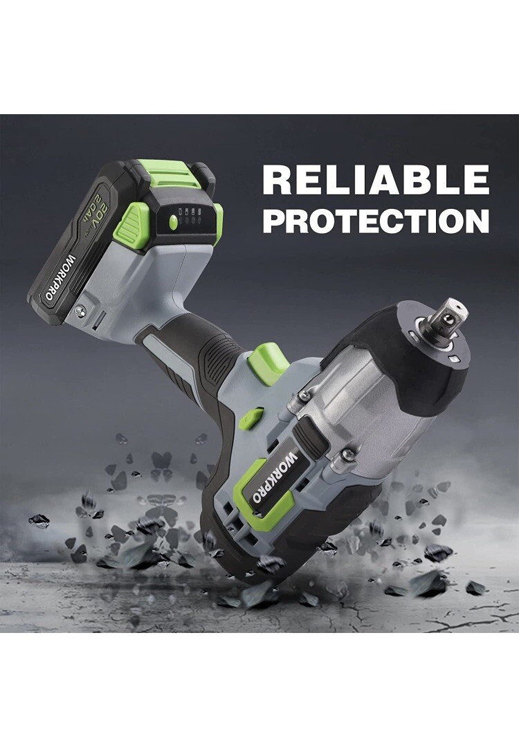 WORKPRO 20V Cordless Impact Wrench, 1/2-inch, 320 Ft Pounds Max Torque, 2.0Ah
