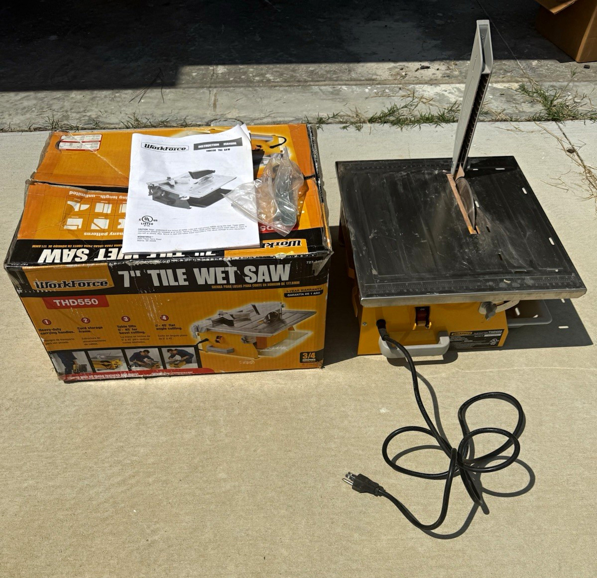 Workforce THD550 7in Corded Electric Tile Wet Saw w/ Table Manual & Box
