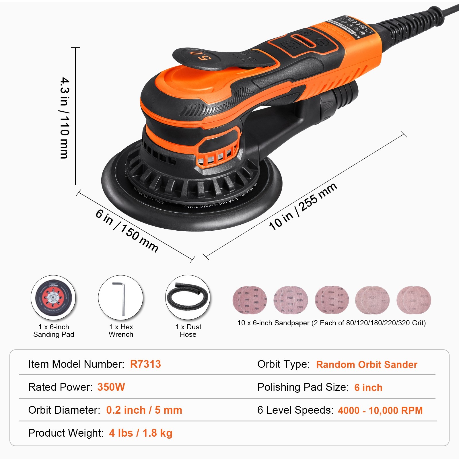6-inch track polishing machine 350W drive, surface treated wood metal wall