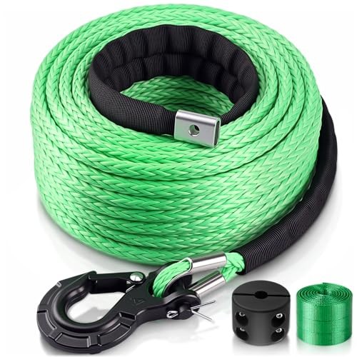 1/4&Prime; x 100 ft Synthetic Winch Rope Cable Kit, 11000lbs | 1/4&Prime; X 100 ft Green