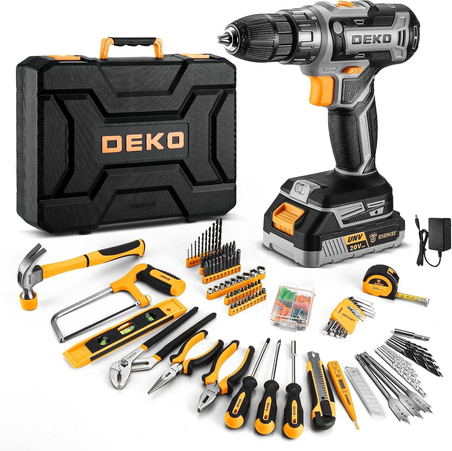 Cordless 20V Drill Tool Kit Set Box w/Battery Hand Repair Basic Tools with Case