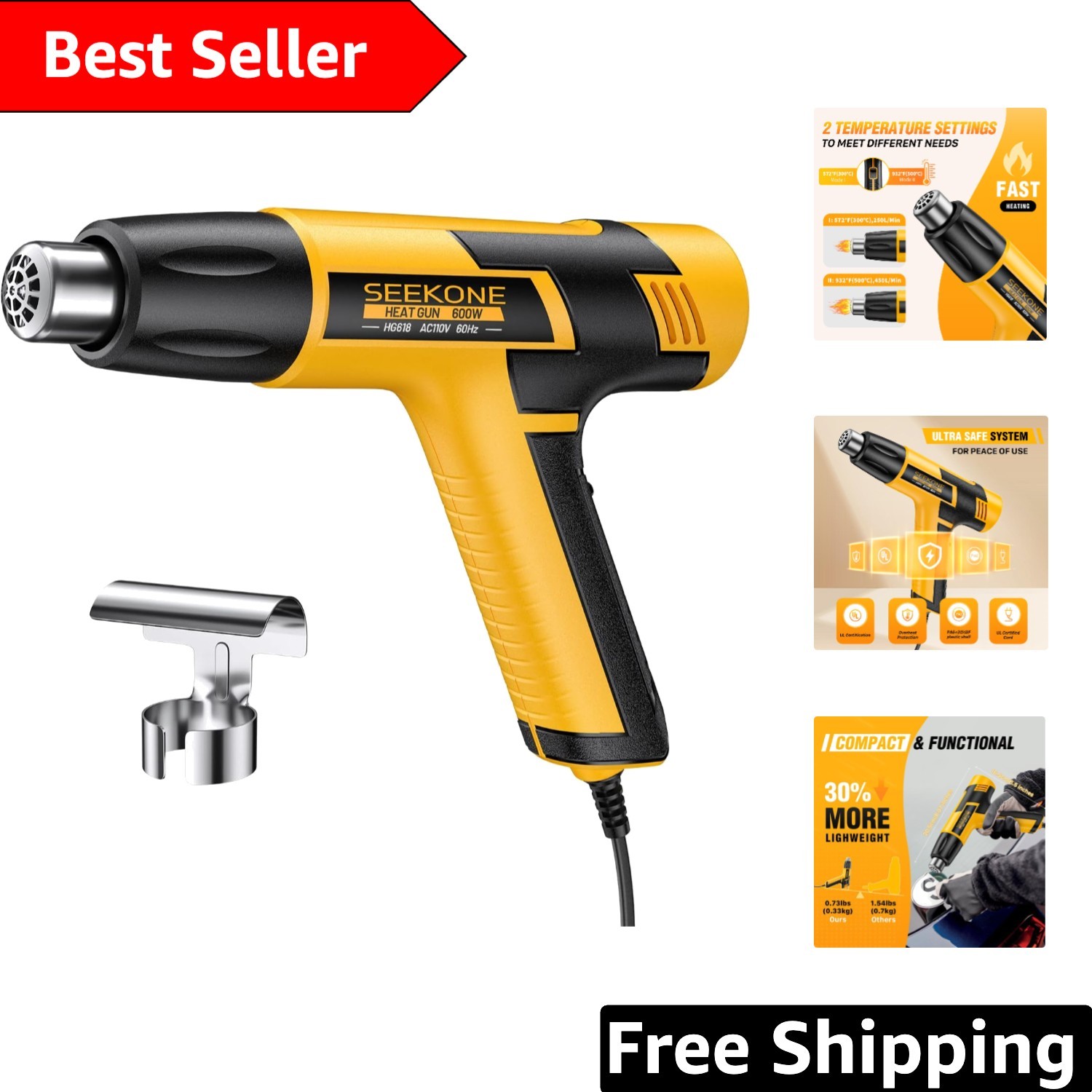 Compact Heat Gun 600W with Overheat Protection – Perfect for DIY Projects