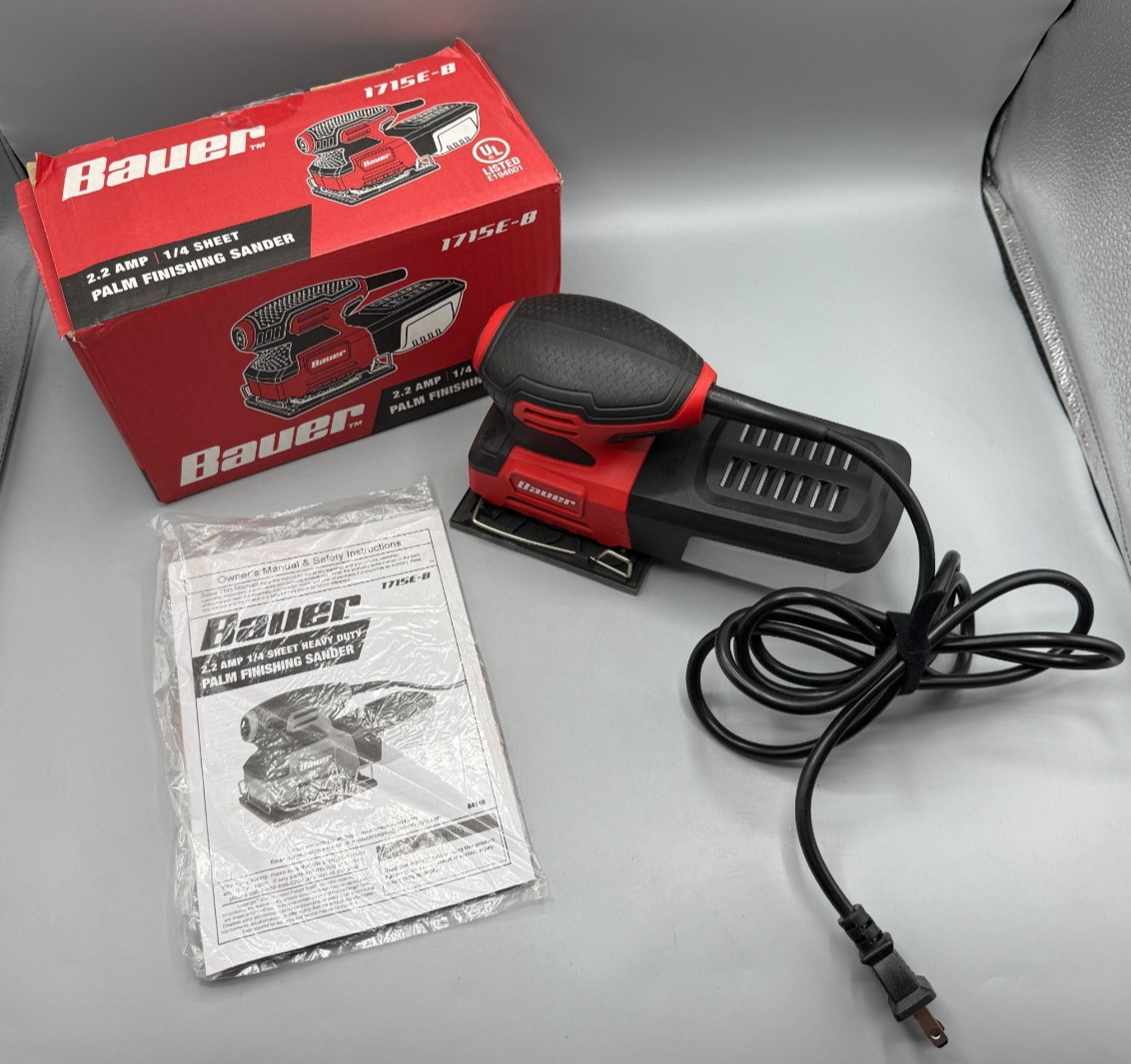 Bauer Palm Finishing Sander 2.2 Amp 1/4 Sheet Used 1715E–B