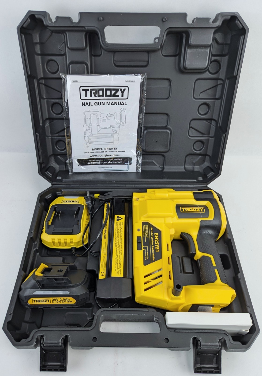 Troozy BN22YE1 – 18 Volt Cordless Brad Nailer and Stapler
