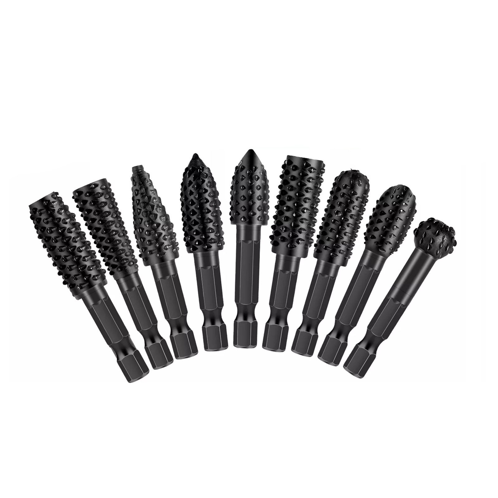 10pcs Rotary Burr Set Wood Carving Bits 6.35mm 1/4 Shank Rotary Rasp Elec