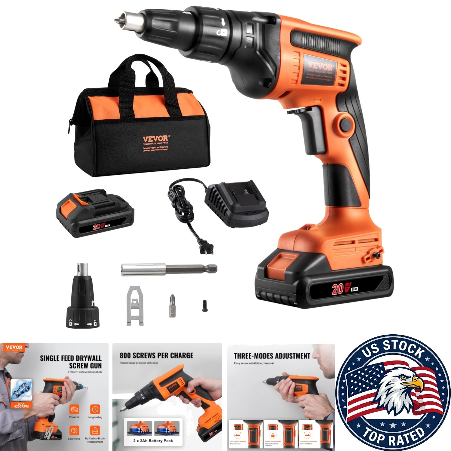 Brushless Drywall Screwgun Kit with 2 Battery Packs & Charger for Professionals