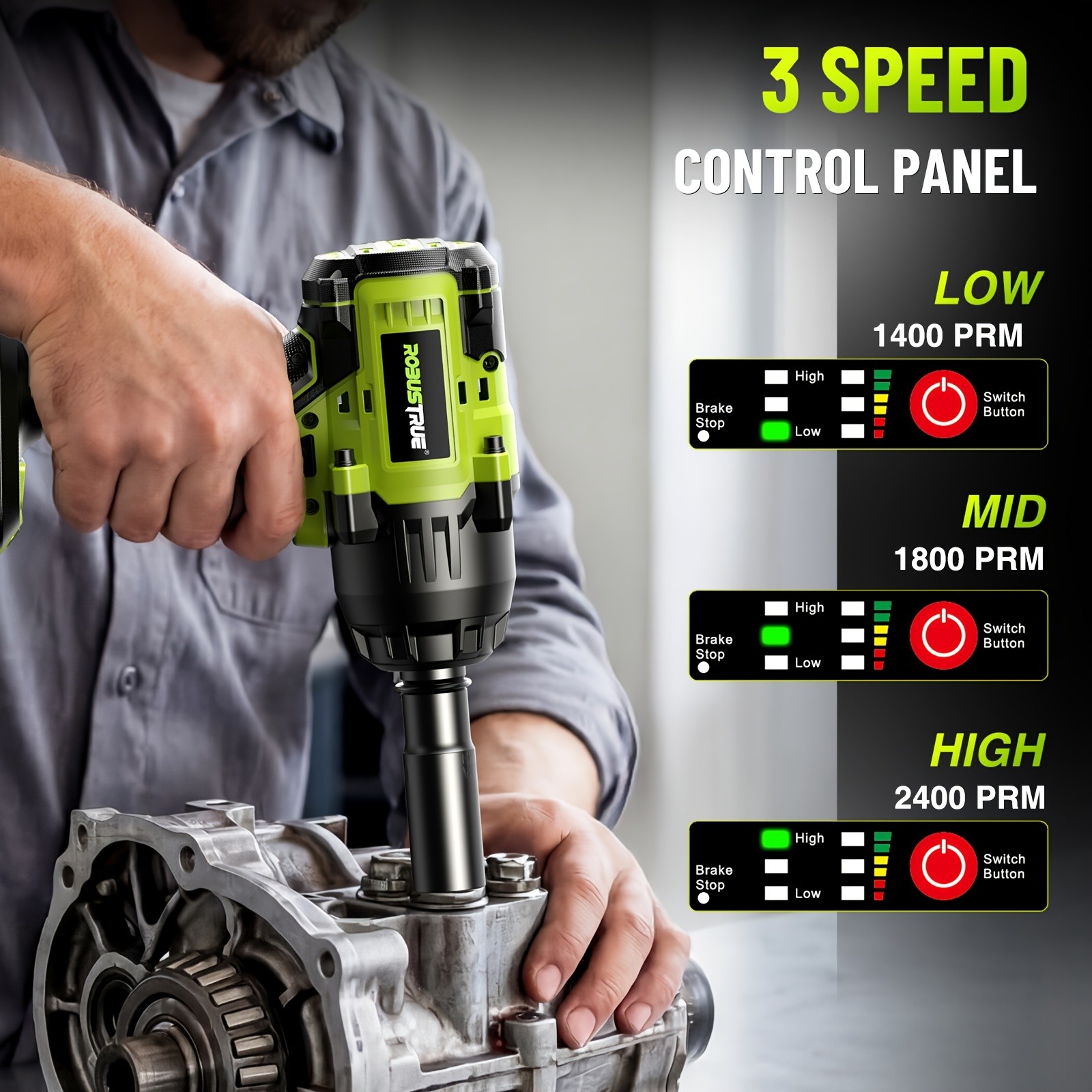 Robustrue Cordless Impact Wrench 1033ft-lbs (1400N.m) for Truck & RV Repairs