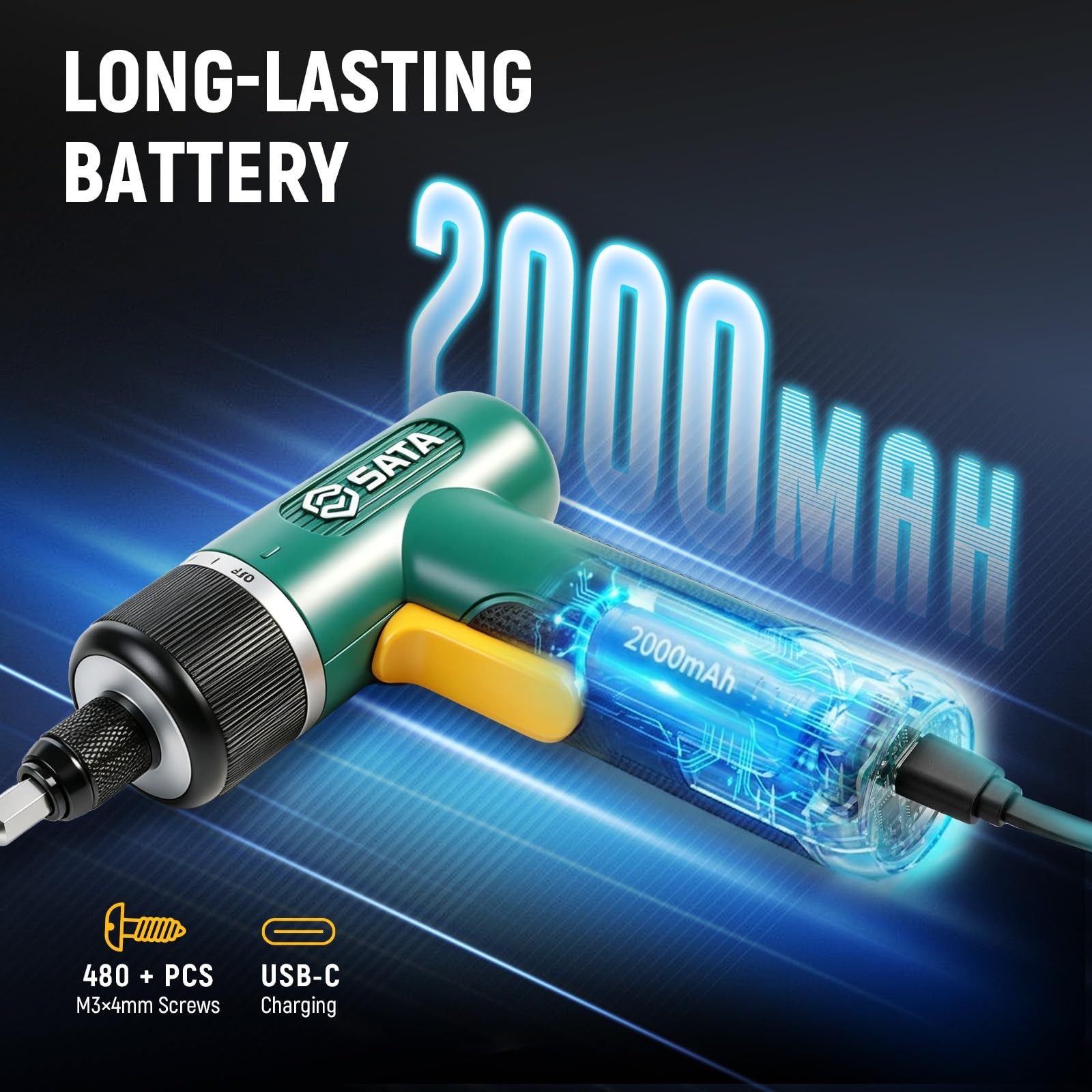 SATA 32-Piece Electric Screwdriver Set, 3.7V Cordless with 1/4&Prime;…