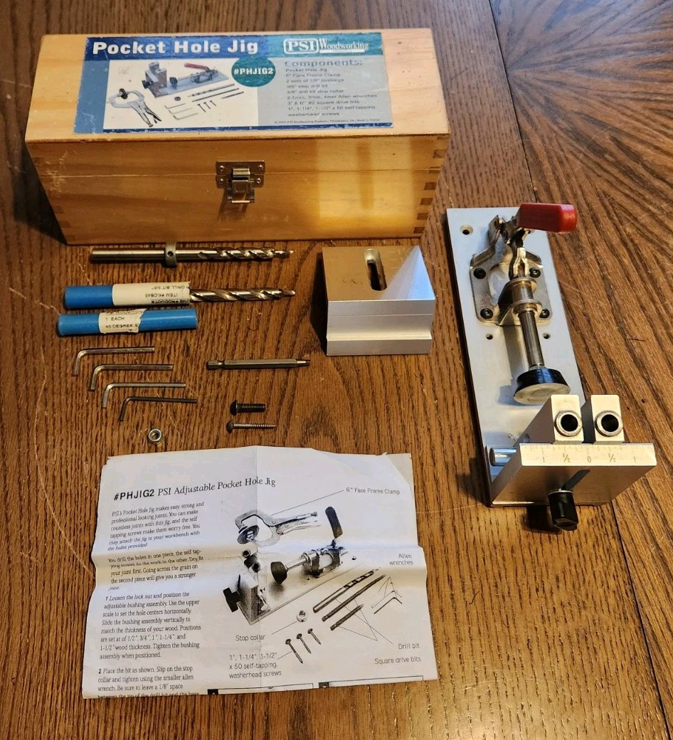 PSI Woodworking Pocket Hole Jig Kit phjig2 6&Prime; Face Frame Clamp In Wood Box