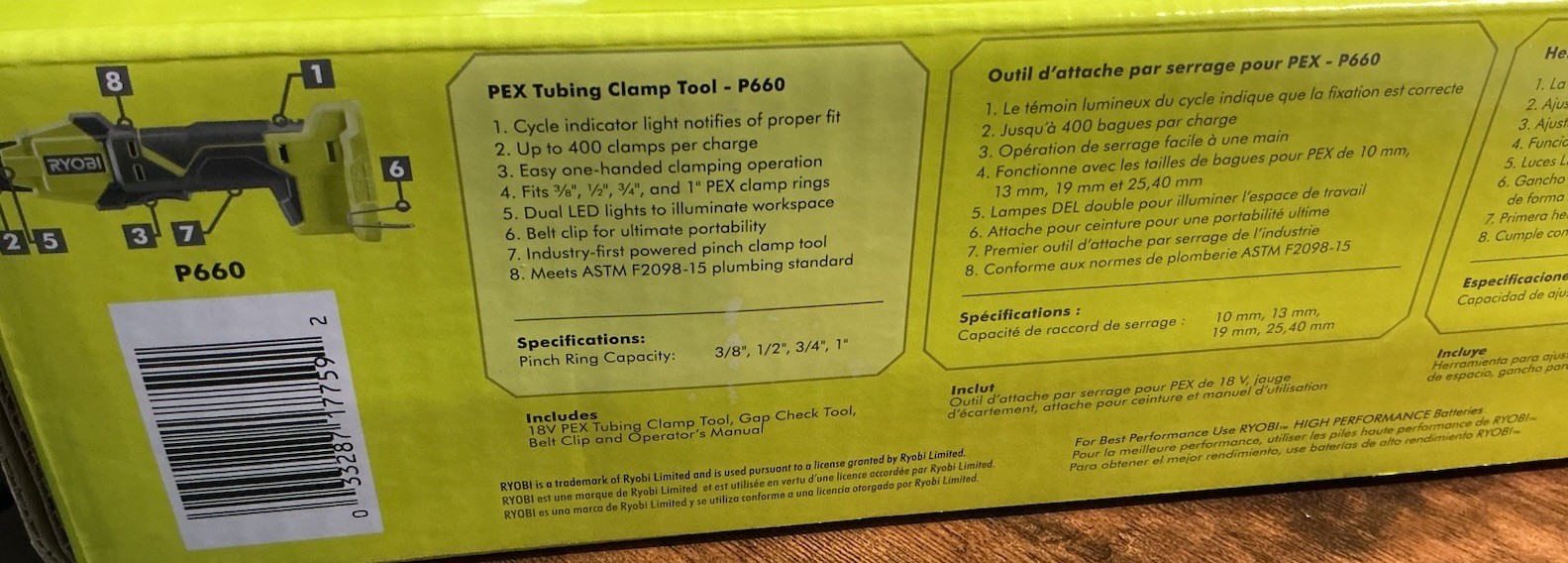 Ryobi P660 18V Lithium-Ion PEX Tubing Clamp Tool , Tool Only NEW SEALED