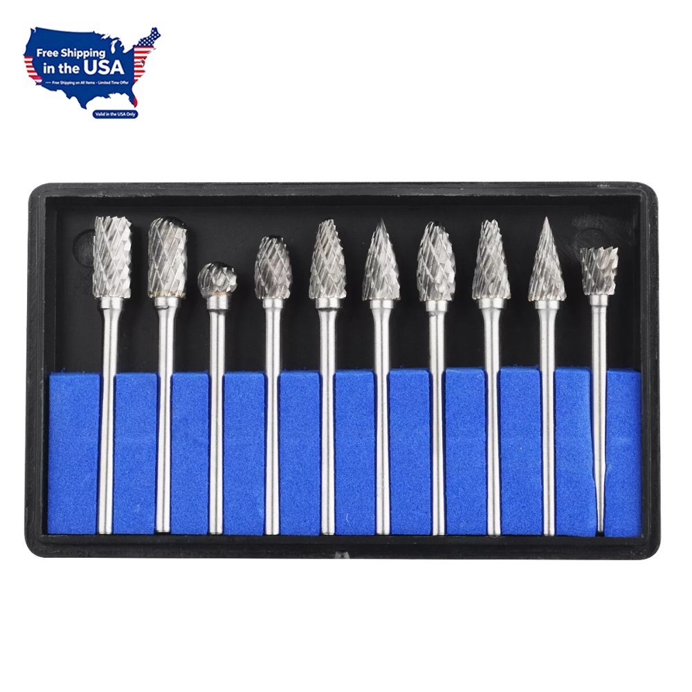 10PCS Rotary Burrs Tungsten Carbide Metal Steel Burr Drill Bits for Dremel Tool
