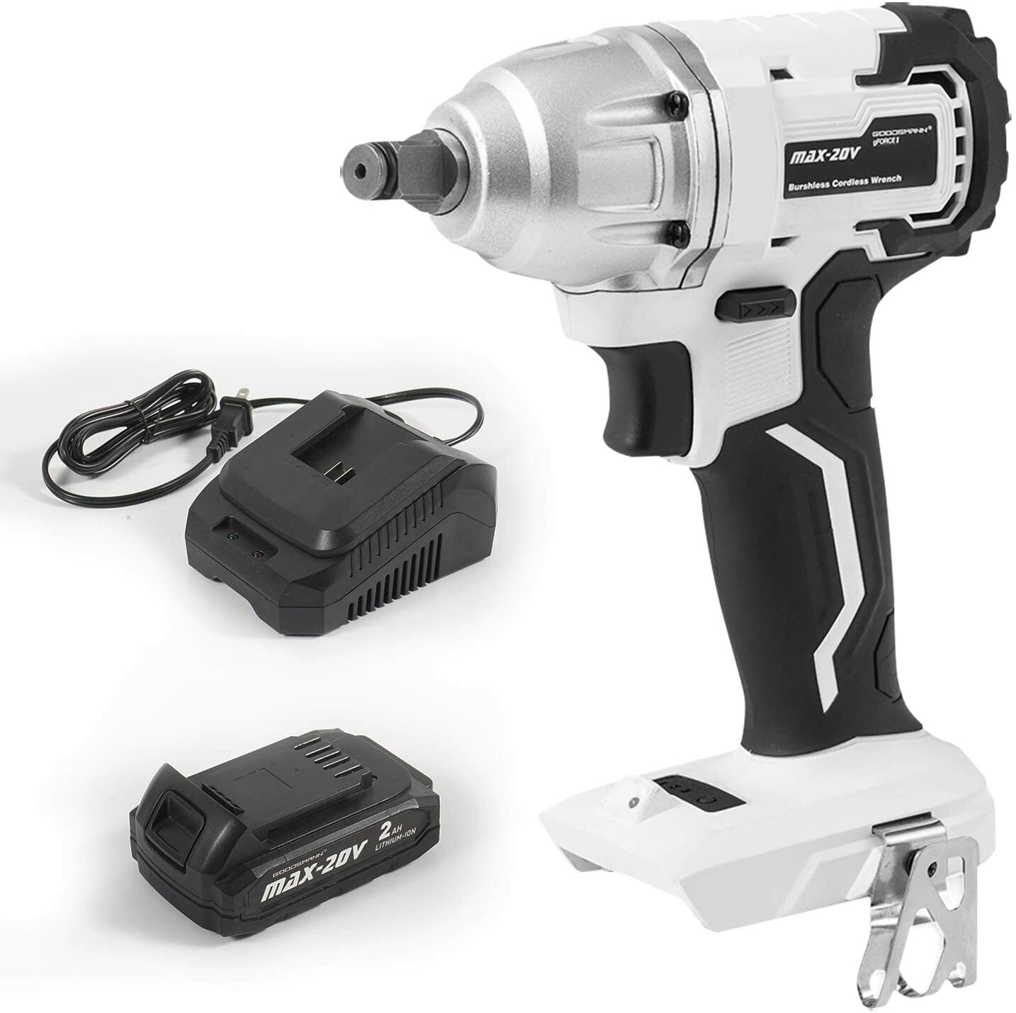 GOODSMANN Brushless Impact Cordless Wrench 1/2 Inch Detent Anvil 20V 2.0 Ah