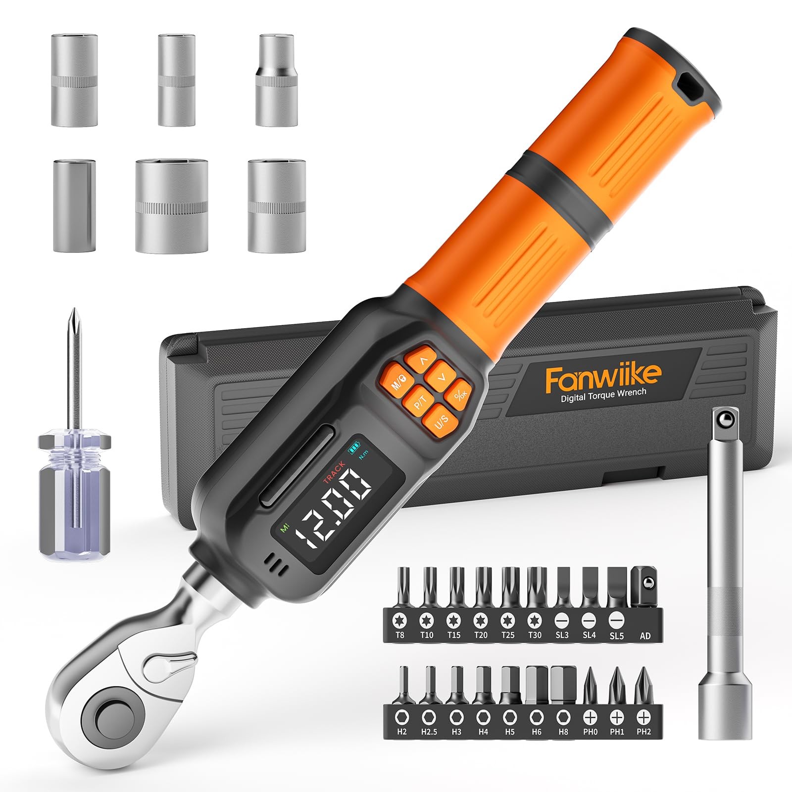 Fanwiike Digital Torque Wrench 0.44-8.8 Ft.lb/0.6-12 Nm, 1/4&Prime; Drive In Black