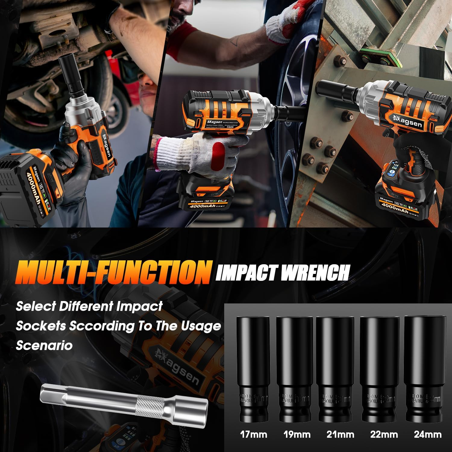 1/2&Prime; Cordless Impact Wrench, 900Ft-Lbs (1200N.M) Brushless High Torque Impact Gu