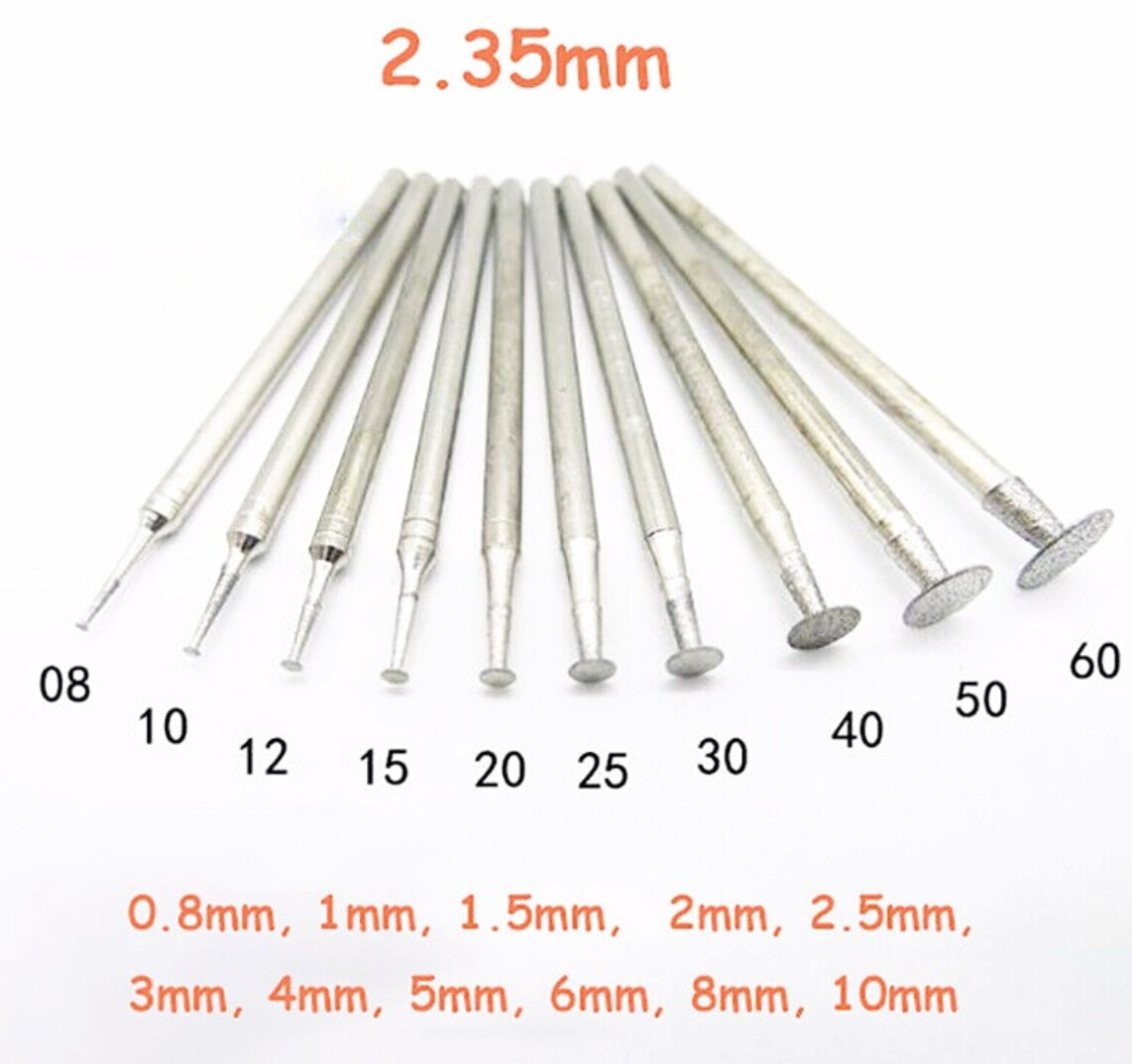 0.8-10mm Diamond Burr Grinding Engraving Bit 2.35mm Shank For Dremel Rotary Tool