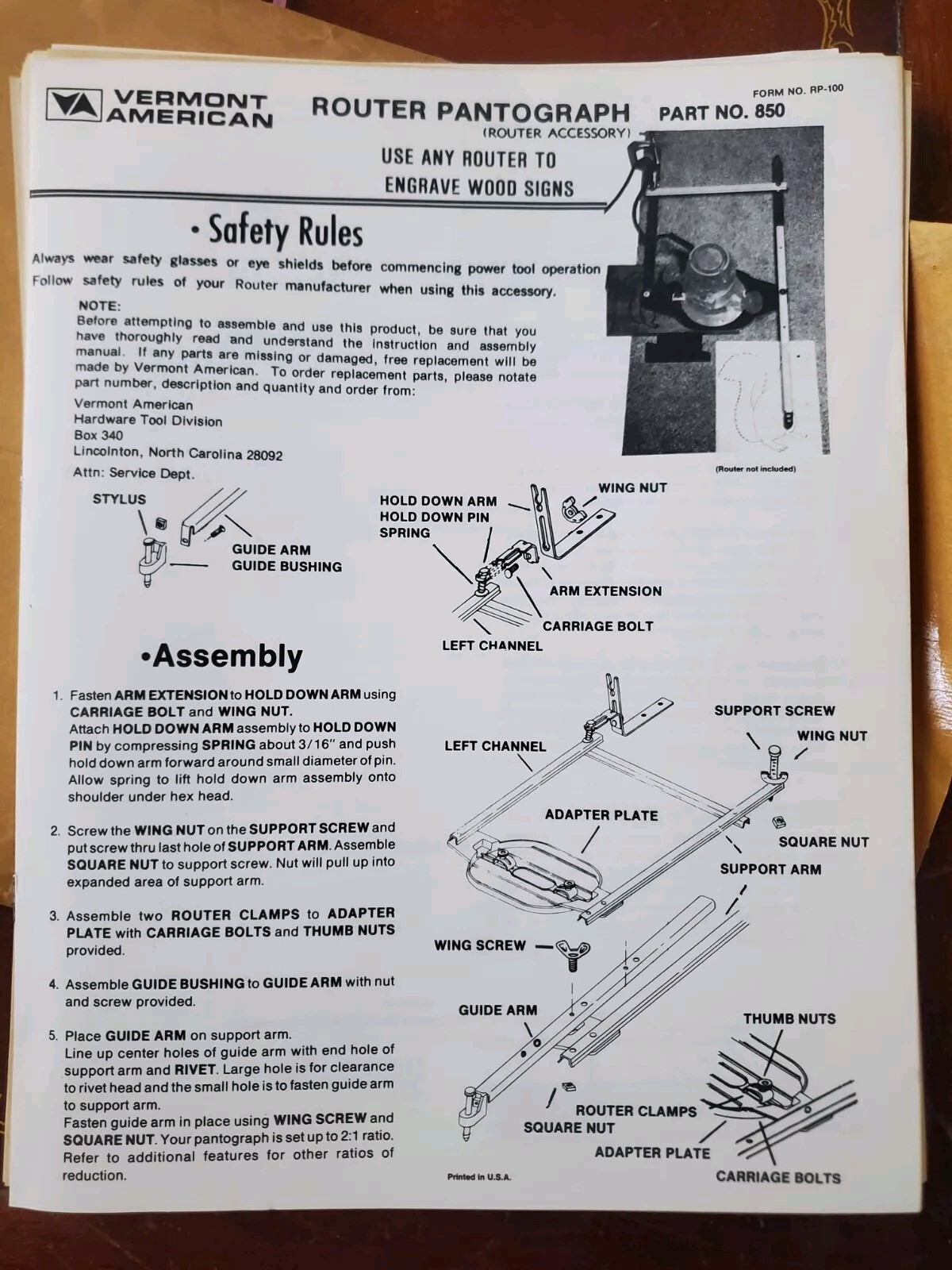 Vermont Hardware Router Pantograph #C-850 w/Stencils
