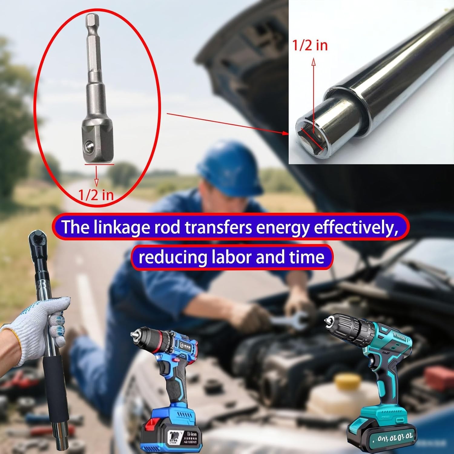 Offset Wrench Extender – 1/2&Prime; Drive Impact Wrench Adapter, Heavy-Duty Ratchet Ex