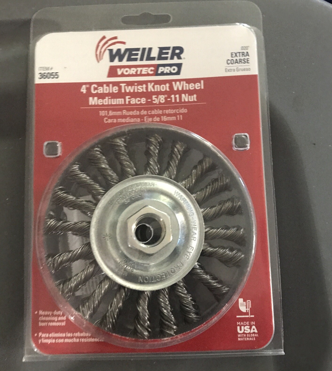 Weiler Vortec Pro 4 » Cable Twist Knot Wheel Med Face 5/8 » 11 nut Extra Coarse