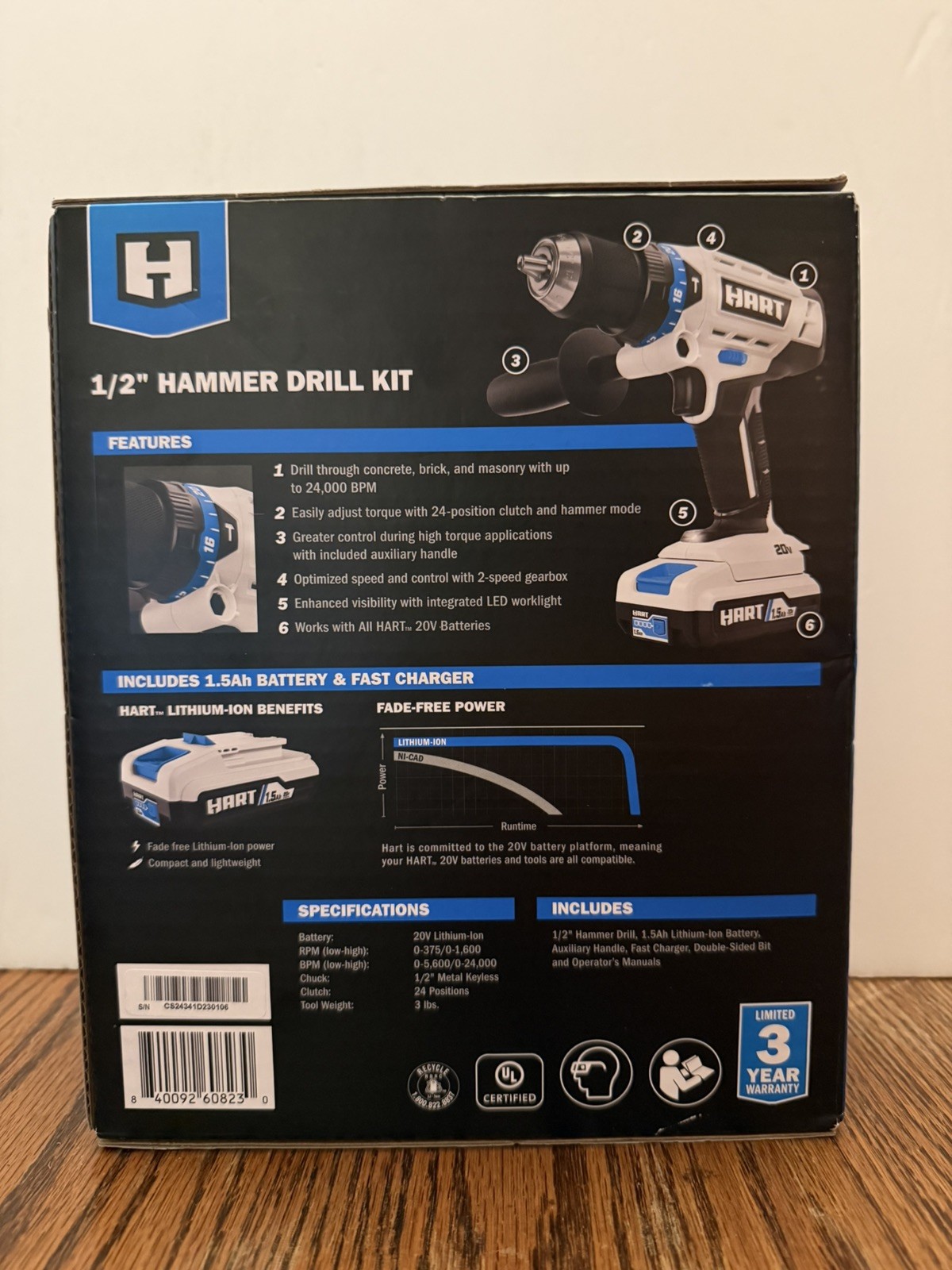 Hart 1/2&Prime;Hammer Drill Kit w/ 1.5Ah Battery & Charger~ HPHD02B 20-Volt