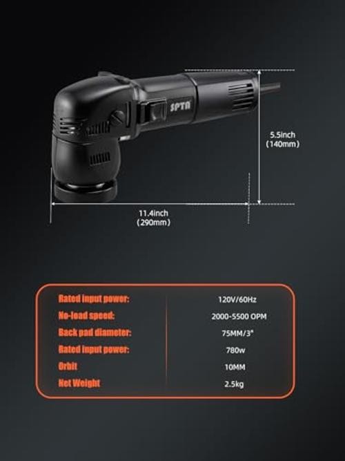 Mini Orbital Polisher – 3 Inch 10mm/780W Variable Speed Dual Action With