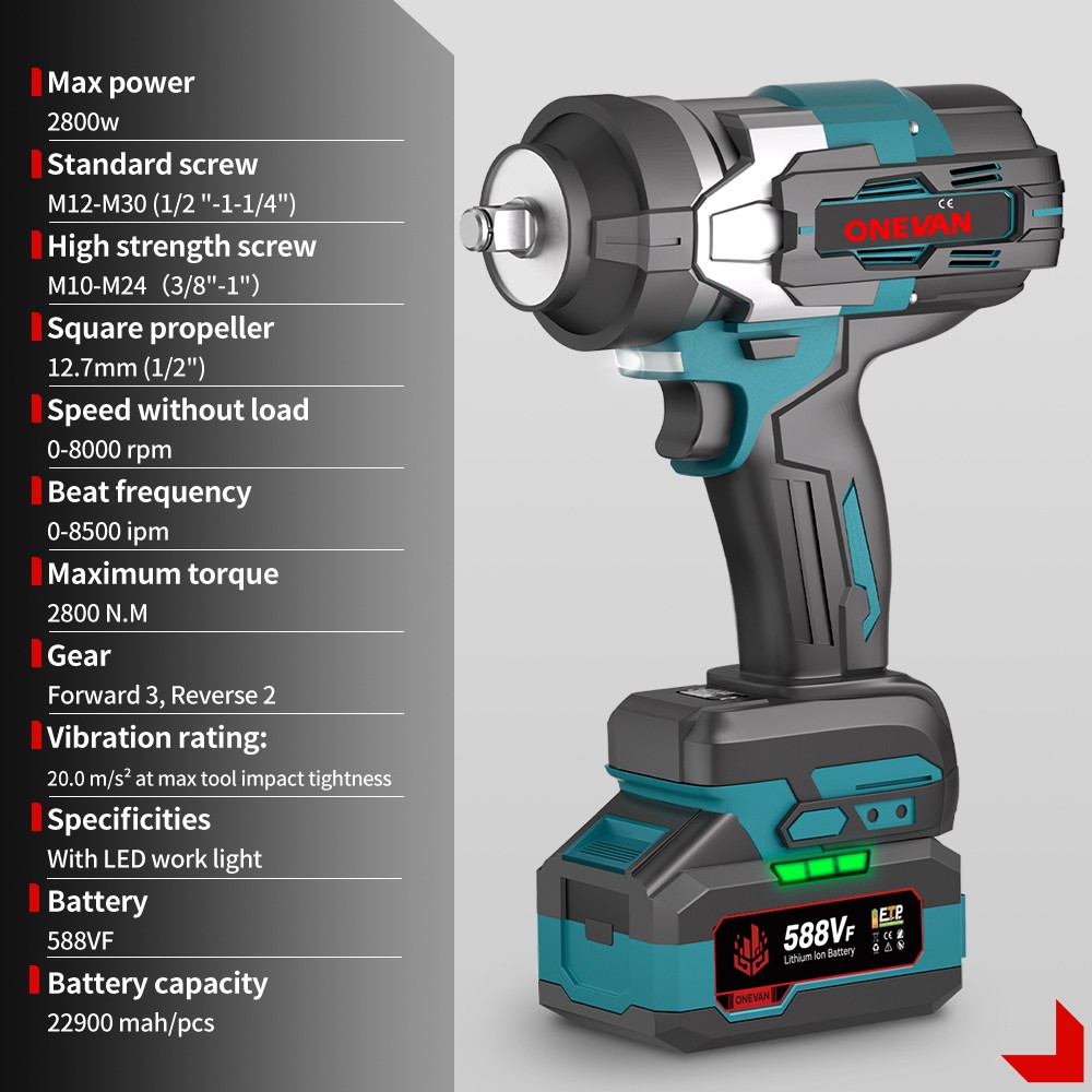 2800Nm Cordless Impact Wrench 1/2 » Brushless High Power Driver 2 Batteries US