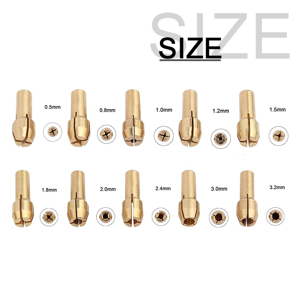 10Pcs Dremel Accessories 0.5-3.2mm Brass Drill Chuck Collet Bits 4.3mm Shank