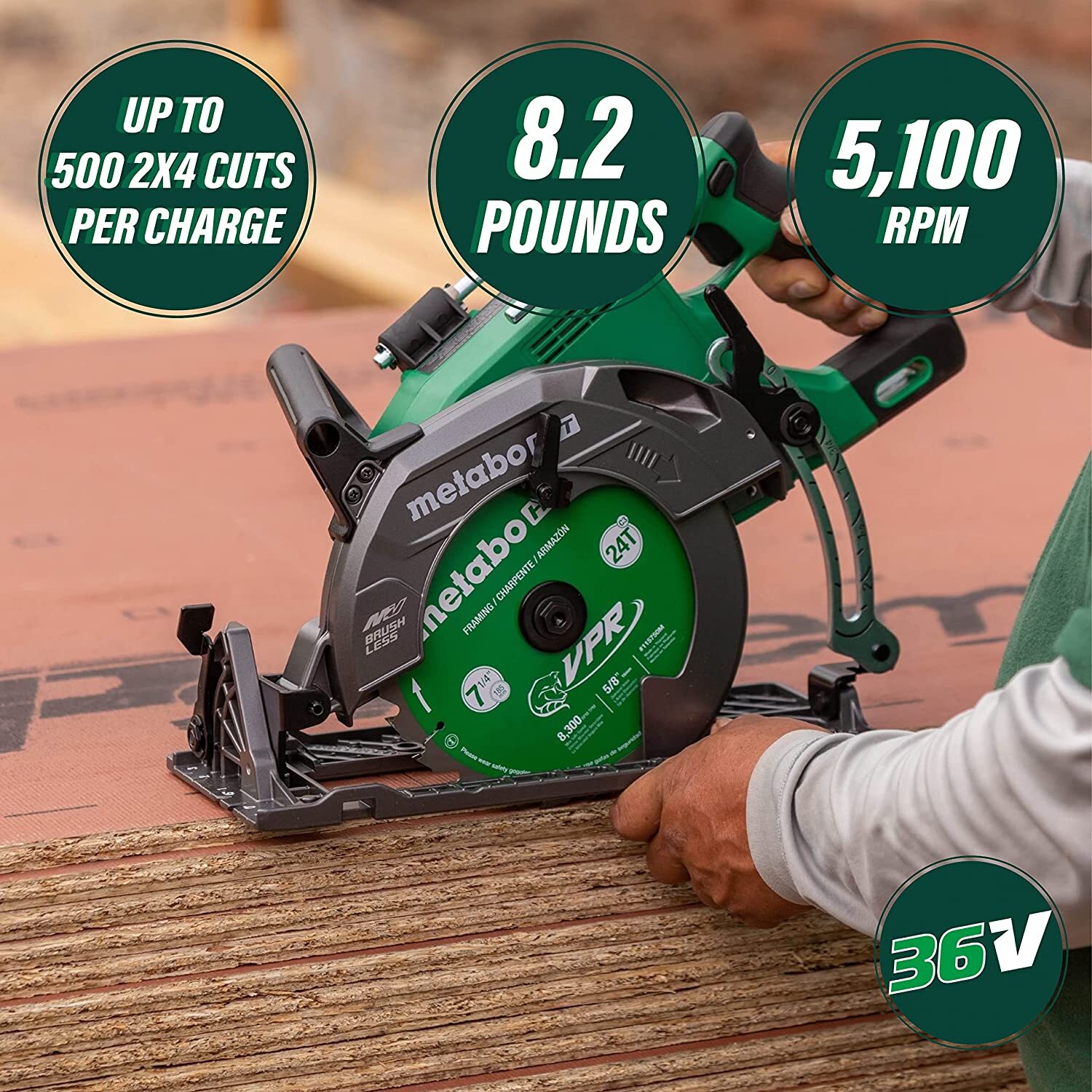 Metabo HPT 36V MultiVolt Cordless Rear Handle Circular Saw Kit | Optional AC