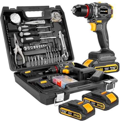 Brushless Compact Drill Tool Set, 60N.m 20V Cordless Drill Tool Box with 2 Gray
