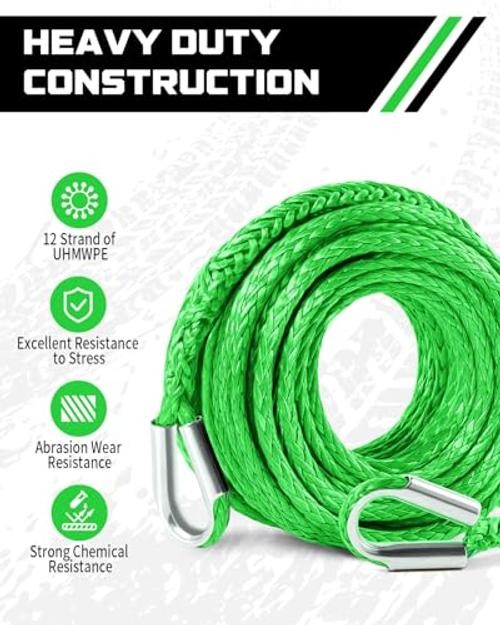 Winch Rope Extension, 1/4 » x 50ft Synthetic Winch 1/4 Inch x 50 Feet Green