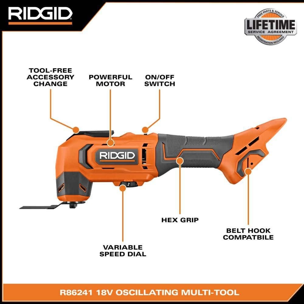 RIDGID 18V Cordless Oscillating Multi-Tool with 2.0 Ah Battery and Charger