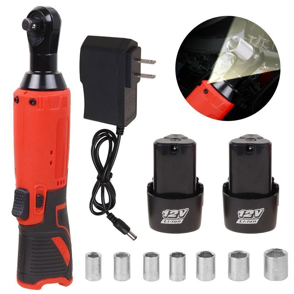 12V 3/8&Prime;&1/4&Prime; Electric Cordless Ratchet Wrench,45 ft-lbs w/ 7 Sockets 2 Battery