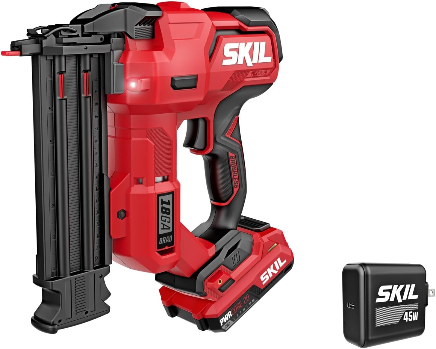 20V Brushless 18 Gauge Brad Nailer Kit 2.0Ah Battery Charger USB-C