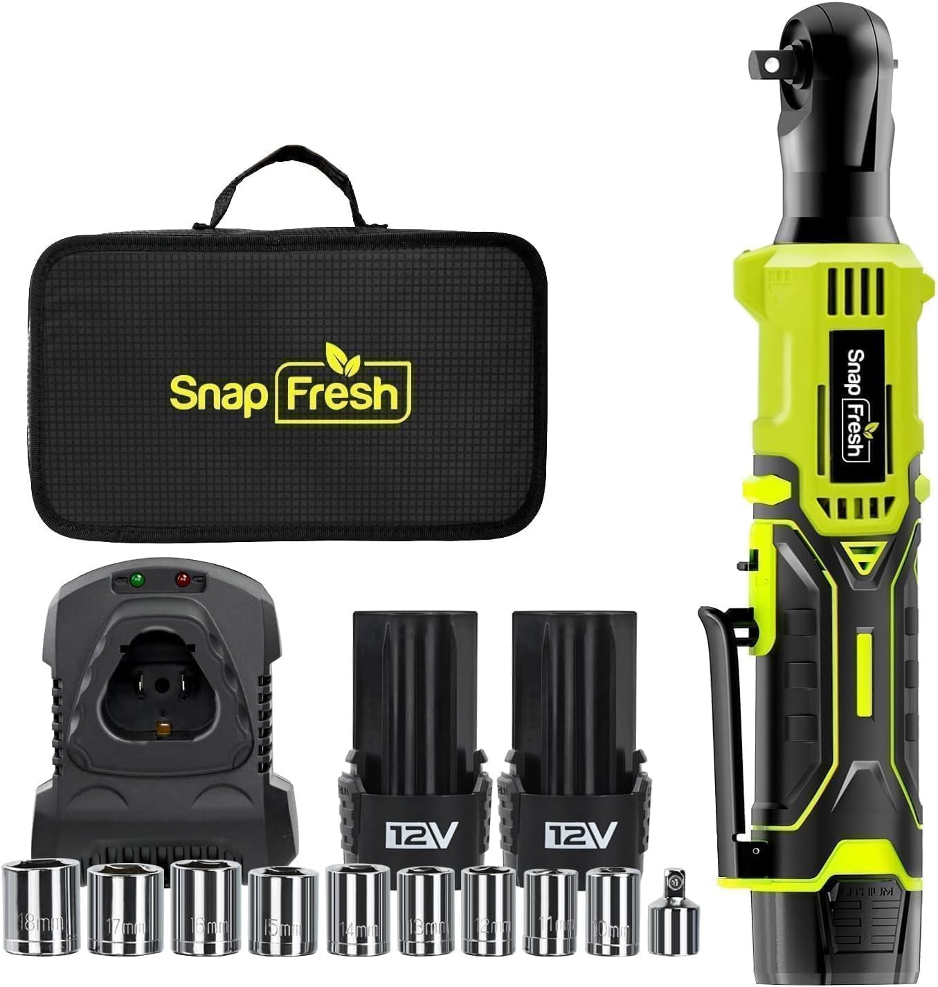 12V Cordless Ratchet Wrench 55 Ft-Lbs Torque 2 Batteries & Charger